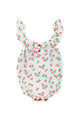 baby romper w/ fringe straps | ecru w/ red flowers allover
