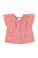 blouse w/ butterfly sleeves | red & ecru checkered