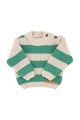Unisex baby ecru knitted sweater with green stripes