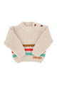 Unisex baby ecru knitted sweater with multicolor stripes