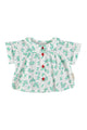 Baby peter pan collar shirt | ecru w/ green flowers allover