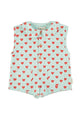 short sleeveless jumpsuit | light blue w/ red hearts allover
