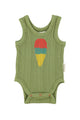sleeveless bodysuit | olive  w/ ice cream print