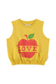 sleeveless top | mustard w/ apple print