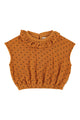 sleeveless top w/collar | camel w/ black hearts allover