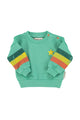 Unisex baby green sweatshirt with multicolor sleeve stripes