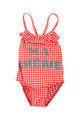 swimsuit w/ ruffles | red checkered w/ "ma chérie" print