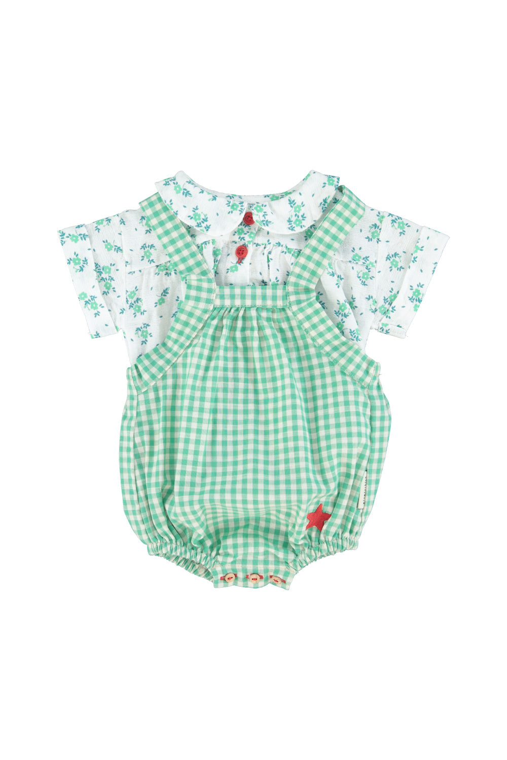 baby romper | green & ecru checkered