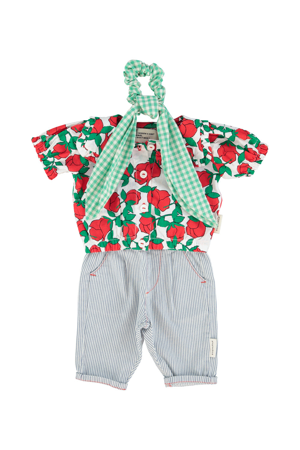 baby blouse w/ sailor collar | ecru w/ red roses print