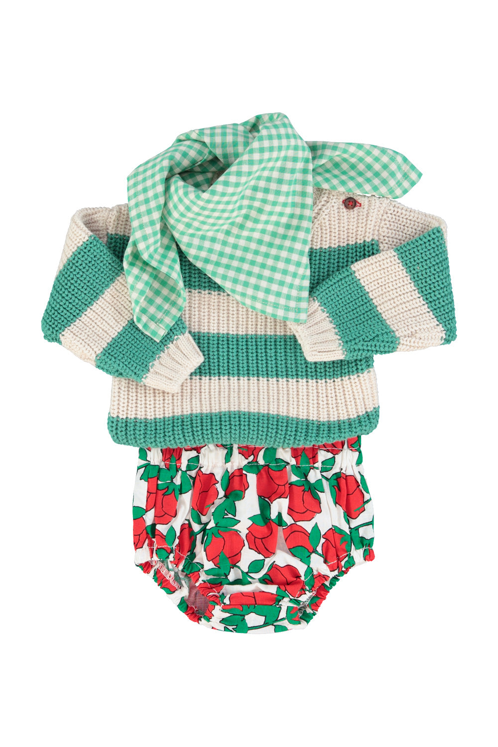 baby bloomers | ecru w/ red roses print