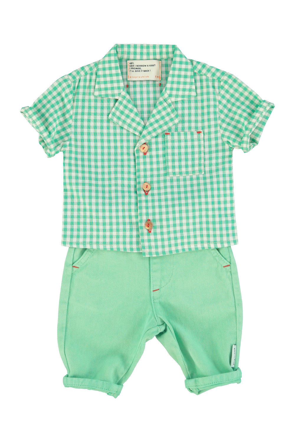 baby hawaiian shirt | green  & ecru checkered