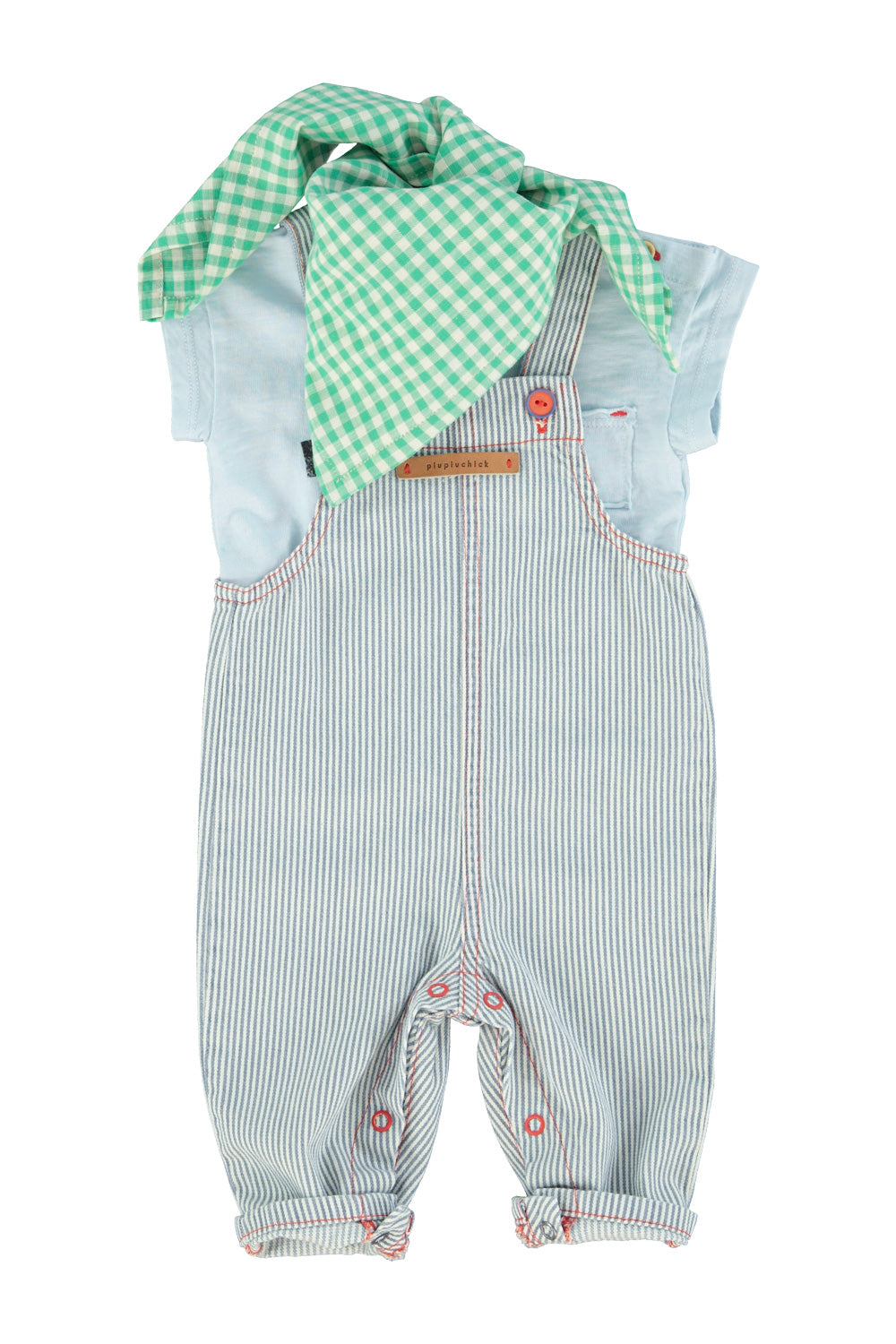 baby dungarees | ecru w/ indigo stripes