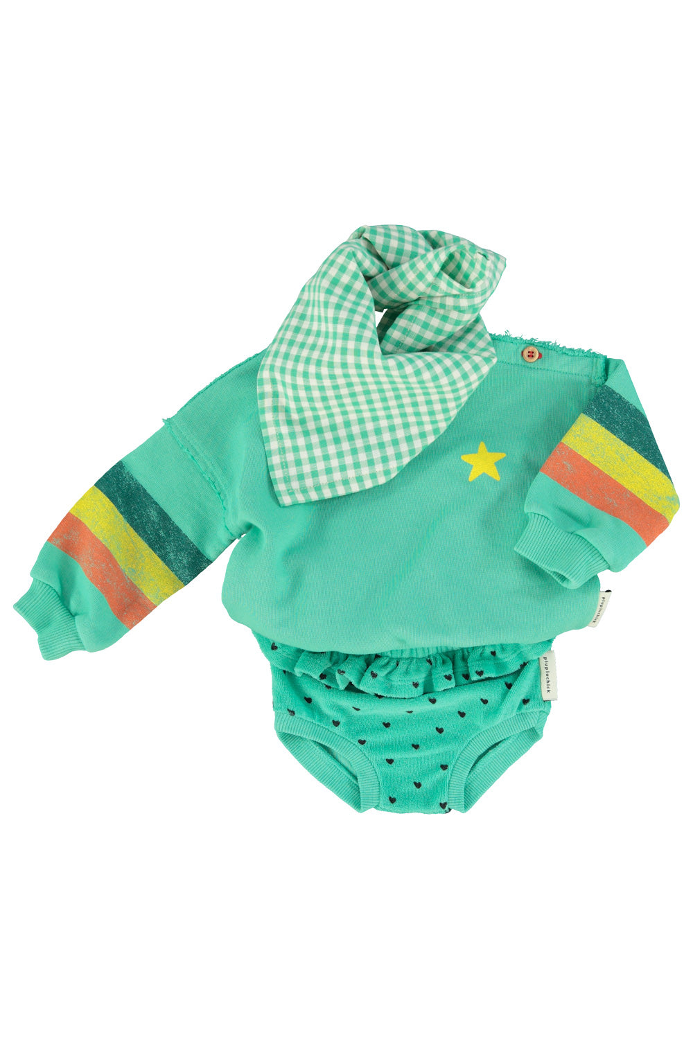 baby high waisted shorties | green w/ black hearts allover