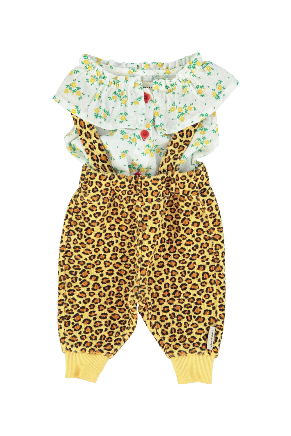 baby trousers w/ straps | mustard w/ animal print