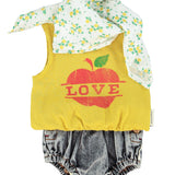 baby sleeveless top | mustard w/ apple print