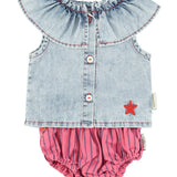 baby sleeveless blouse w/ collar | blue light denim