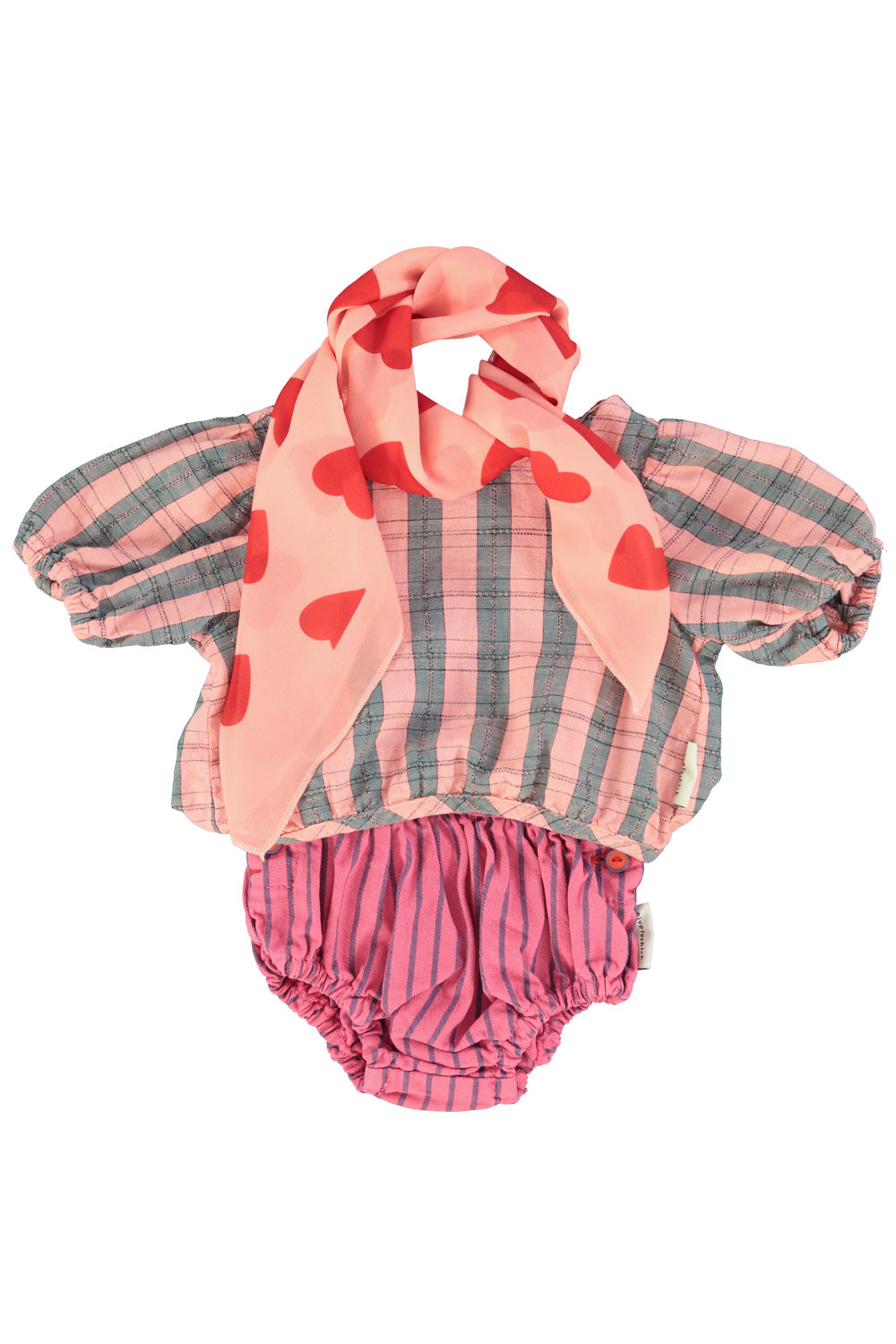 baby cropped blouse w/ baloon sleeves  | pink & green checkered