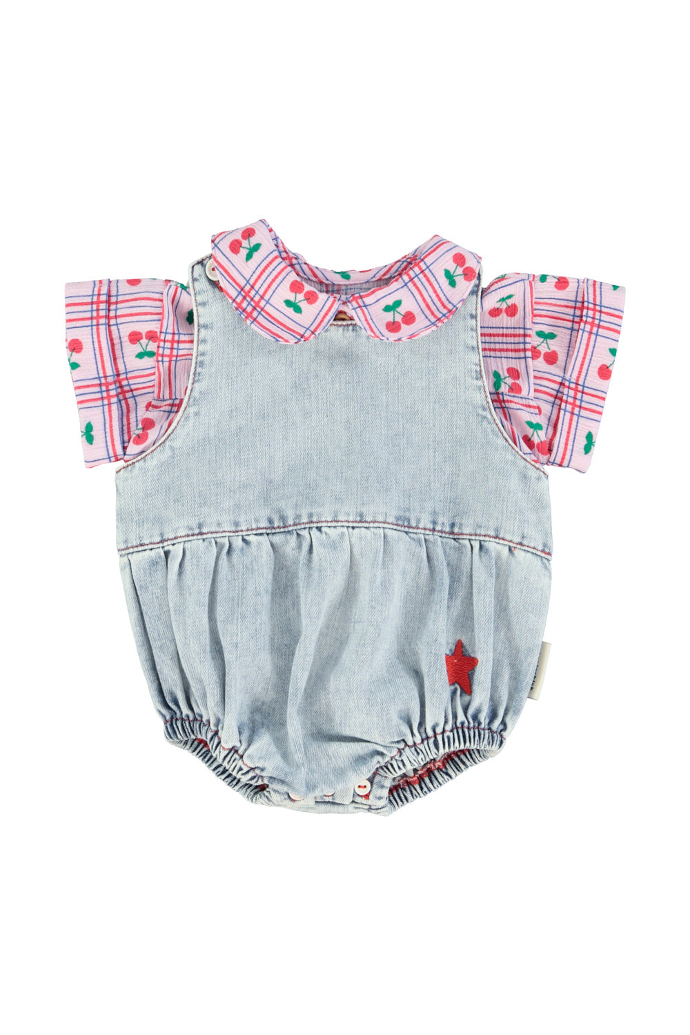 sleeveless baby romper | blue light denim