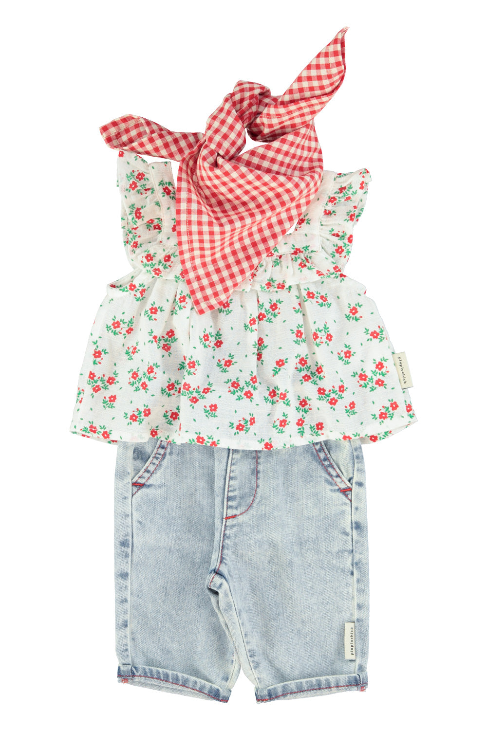 Baby sleeveless blouse | ecru w/ red flowers allover