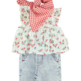 Baby sleeveless blouse | ecru w/ red flowers allover