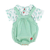 Baby peter pan collar shirt | ecru w/ green flowers allover