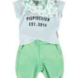 baby t-shirt | light blue w/ "piupiuchick" print