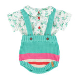 Baby peter pan collar shirt | ecru w/ green flowers allover