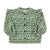 Blouse w/ frills on shoulders | Green flowers