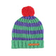 Knitted hat w/ pompon | Green & purple stripes