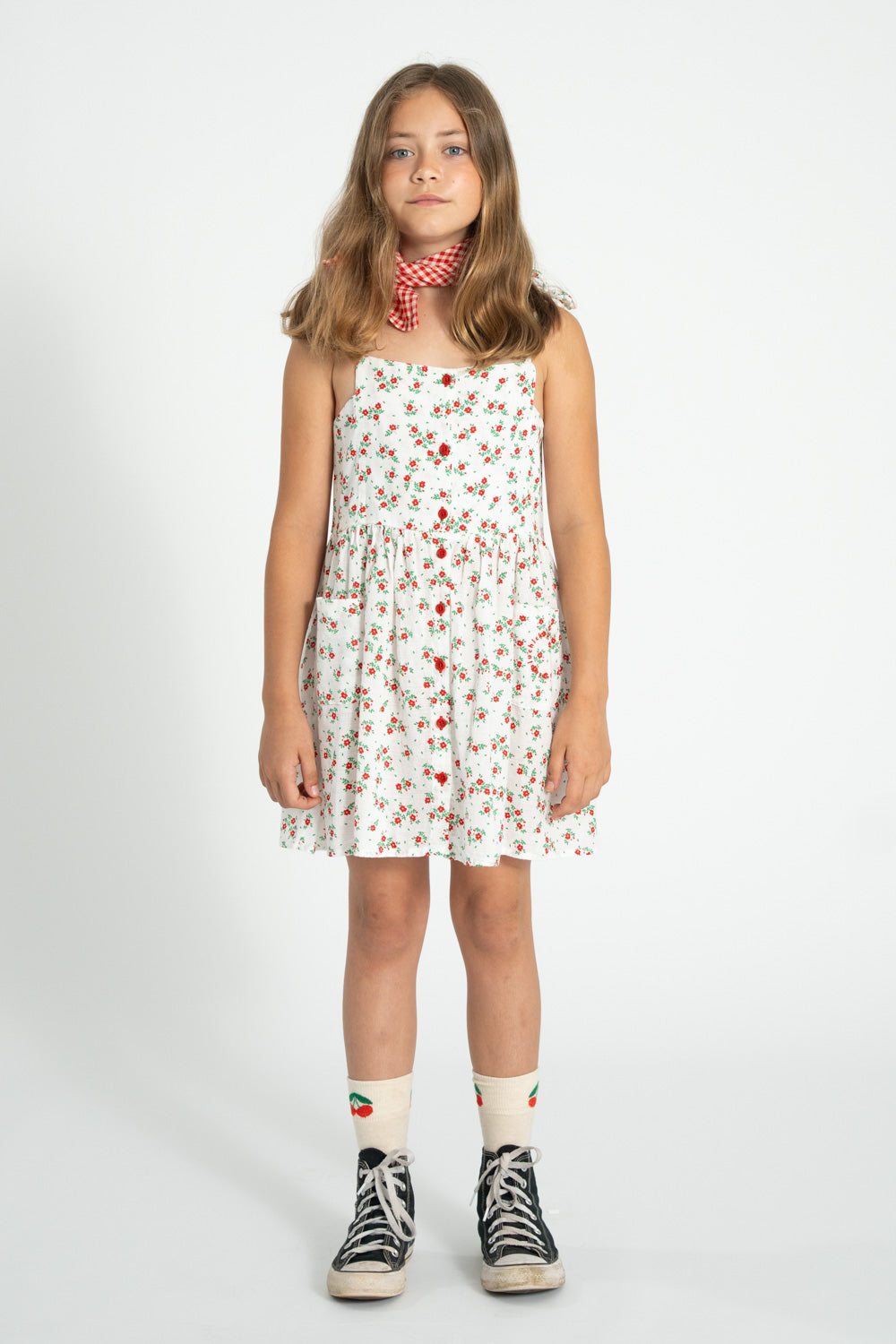 short dress | ecru w/ red flowers allover