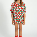 blouse w/ sailor collar | ecru w/ red roses print