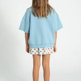 Unisex blue short sleeve sweatshirt with “A” print