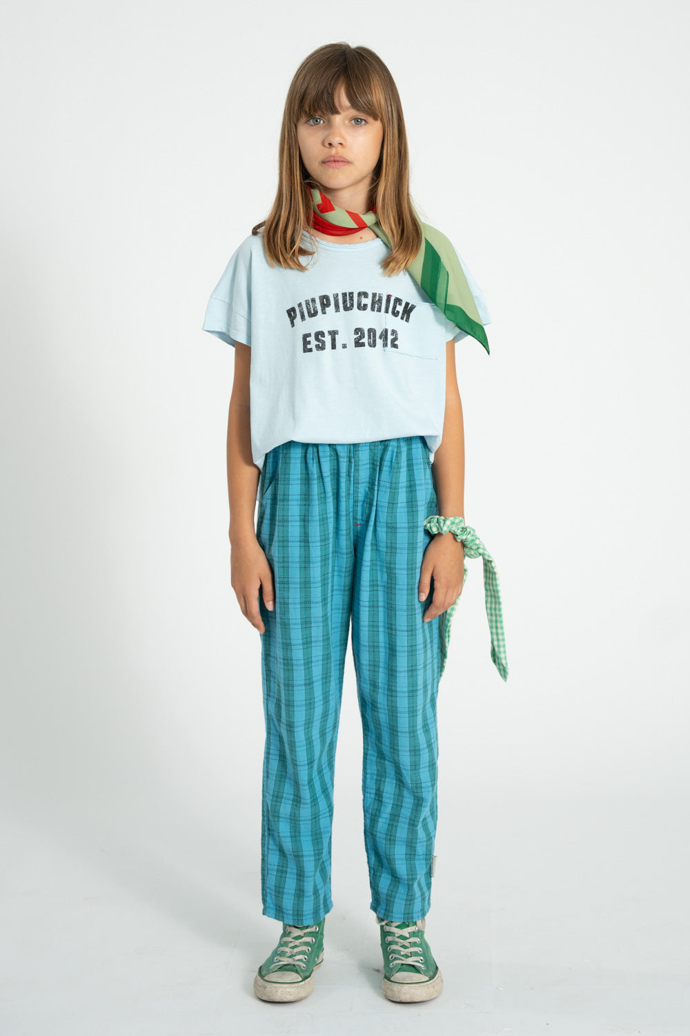t-shirt | light blue w/ "piupiuchick" print