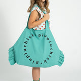 Turquoise XL logo bag with frills