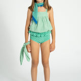 top w/ straps | green & ecru checkered