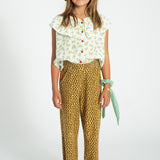 sleeveless blouse w/ collar | ecru w/ yellow flowers allover