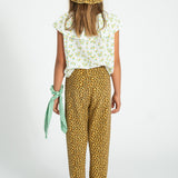 sleeveless blouse w/ collar | ecru w/ yellow flowers allover