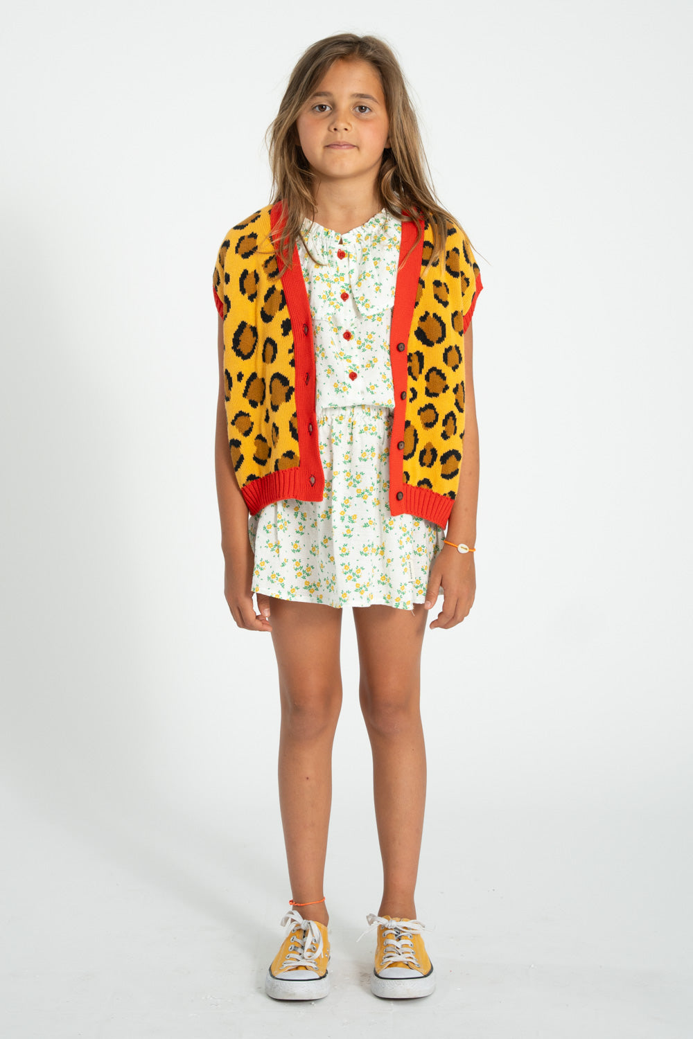 Unisex mustard animal print knitted waistcoat