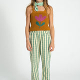 Girl camel knitted top with flower print