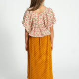 cropped blouse w/ baloon sleeves  | light yellow w/ cherries allover