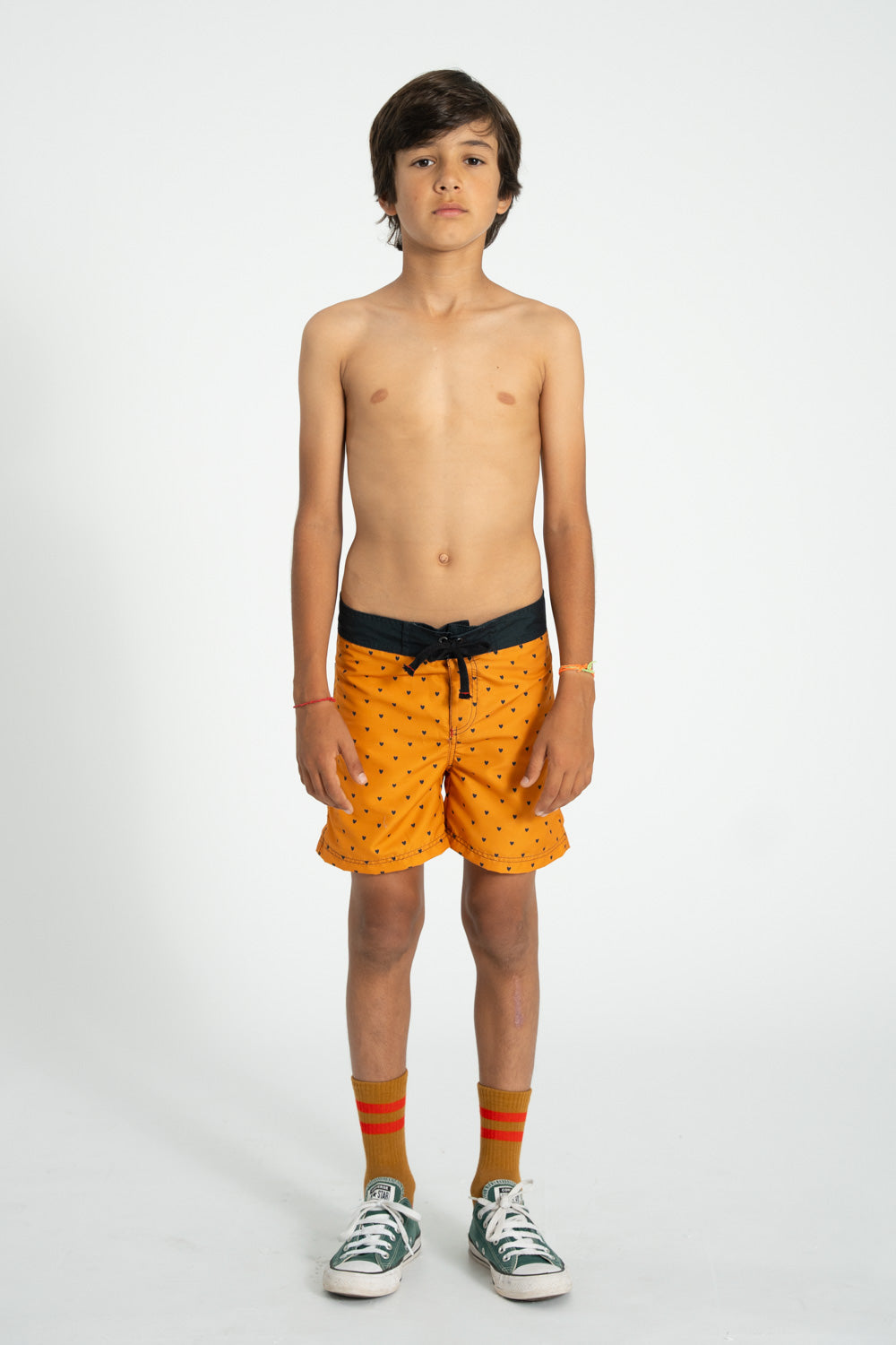 Boy Swim Shorts in Heart Print – Camel