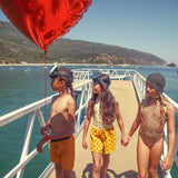 Girl Yellow with Cherry Print Trikini with Cut-Outs | Swimwear