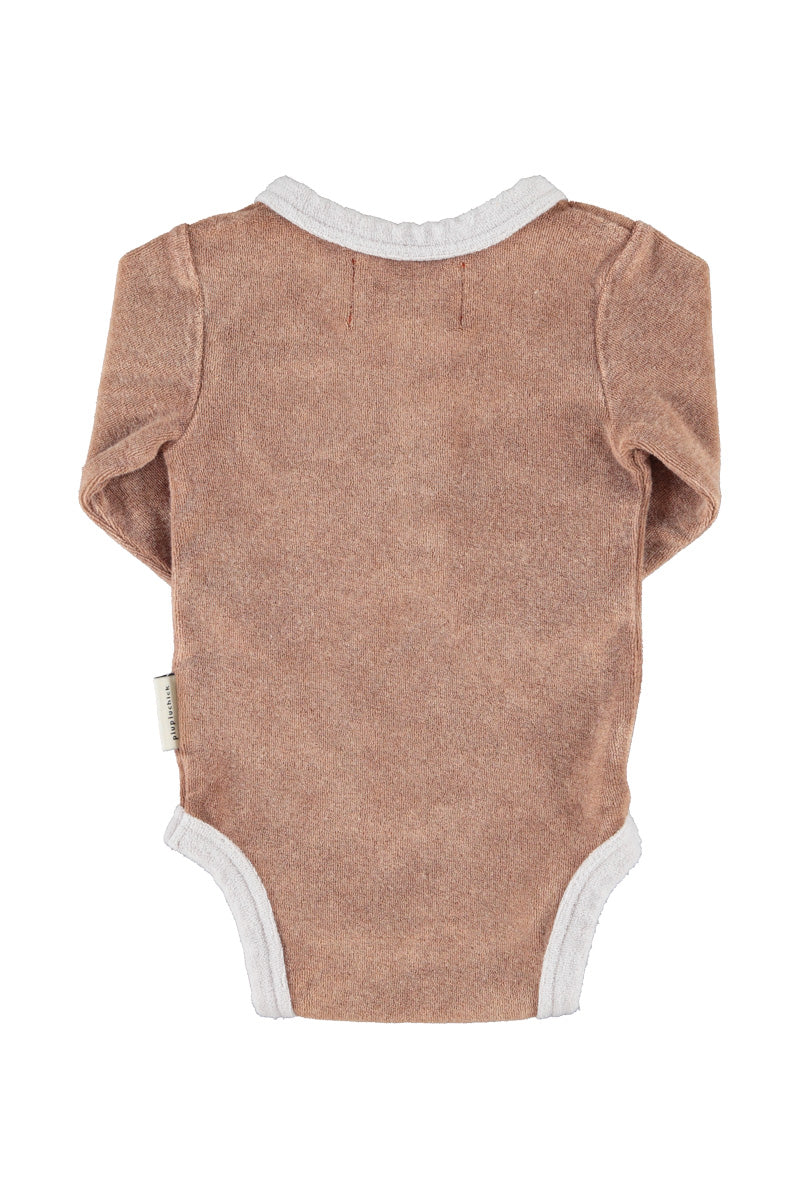 Baby Long Sleeve Bodysuit Brown with Light Grey Trim
