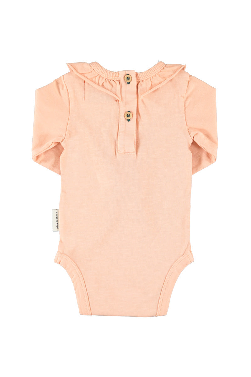Baby Long Sleeve Bodysuit with Collar Light Pink with Red Apple Print
