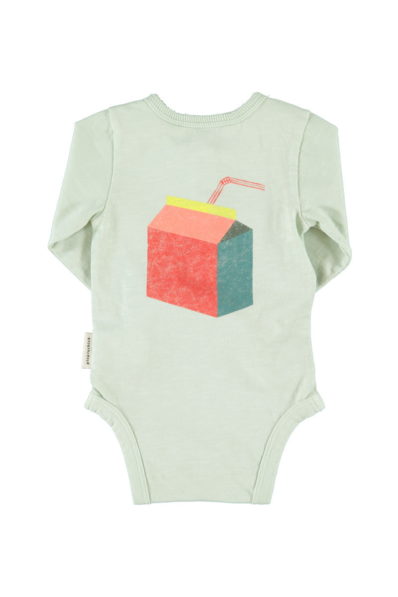 Baby Long Sleeve Bodysuit Mint Green with Multicolor Juice Box Print