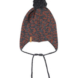 Knitted Bonnet Dark Grey with Animal Print