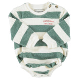 Baby Long Sleeve Romper Ecru & Green with Stripes