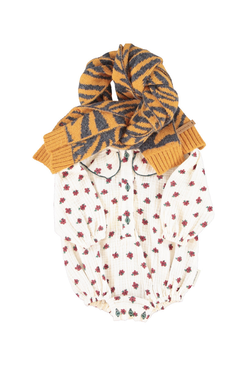 Baby Long Sleeve Romper Ecru with Little Flowers
