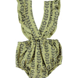 Baby Bloomers with Straps Green with Black Flowers