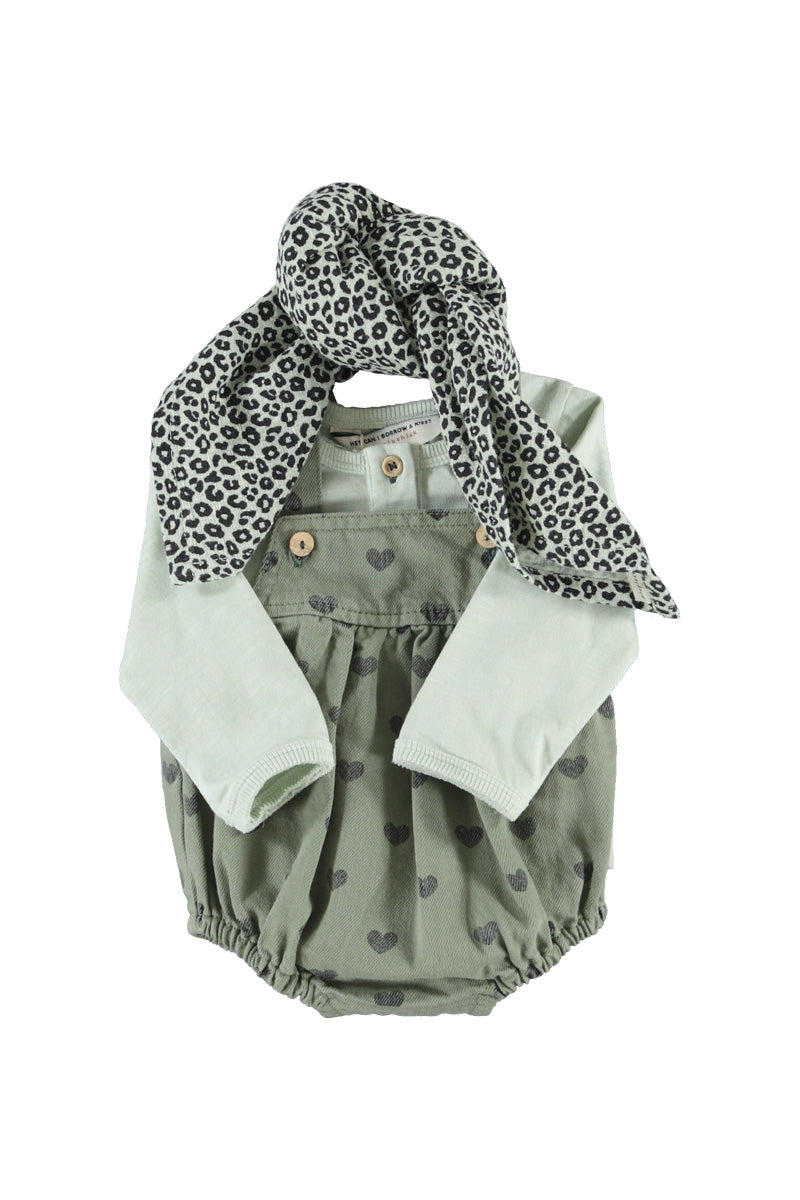 Baby Romper Green with Black Hearts